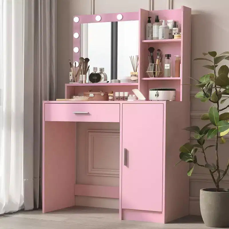 Okak 2-Tier Vanity Dresser with Touch Lights, 3 Brightness Levels, Large Drawer & Compact Makeup Table for Small Bedrooms