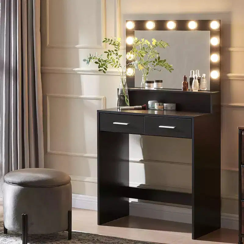Okak 2-Tier Vanity Dresser with Touch Lights, 3 Brightness Levels, Large Drawer & Compact Makeup Table for Small Bedrooms