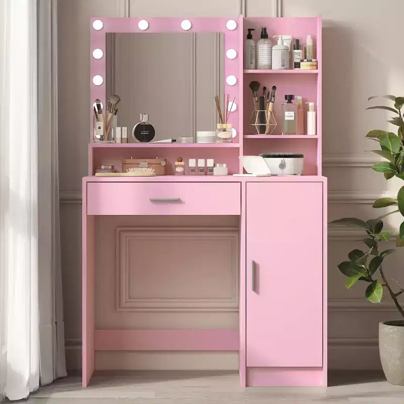 Okak 2-Tier Vanity Dresser with Touch Lights, 3 Brightness Levels, Large Drawer & Compact Makeup Table for Small Bedrooms
