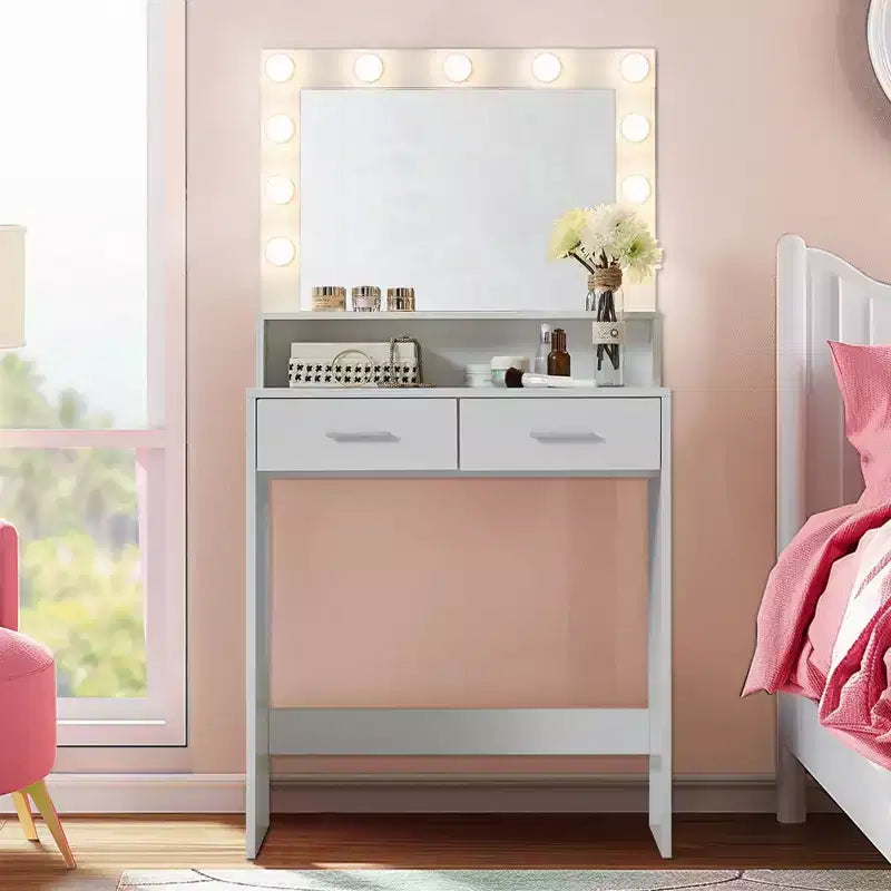 2-Tier Vanity Dresser with Touch Lights, 3 Brightness Levels, Large Drawer & Compact Makeup Table for Small Bedrooms