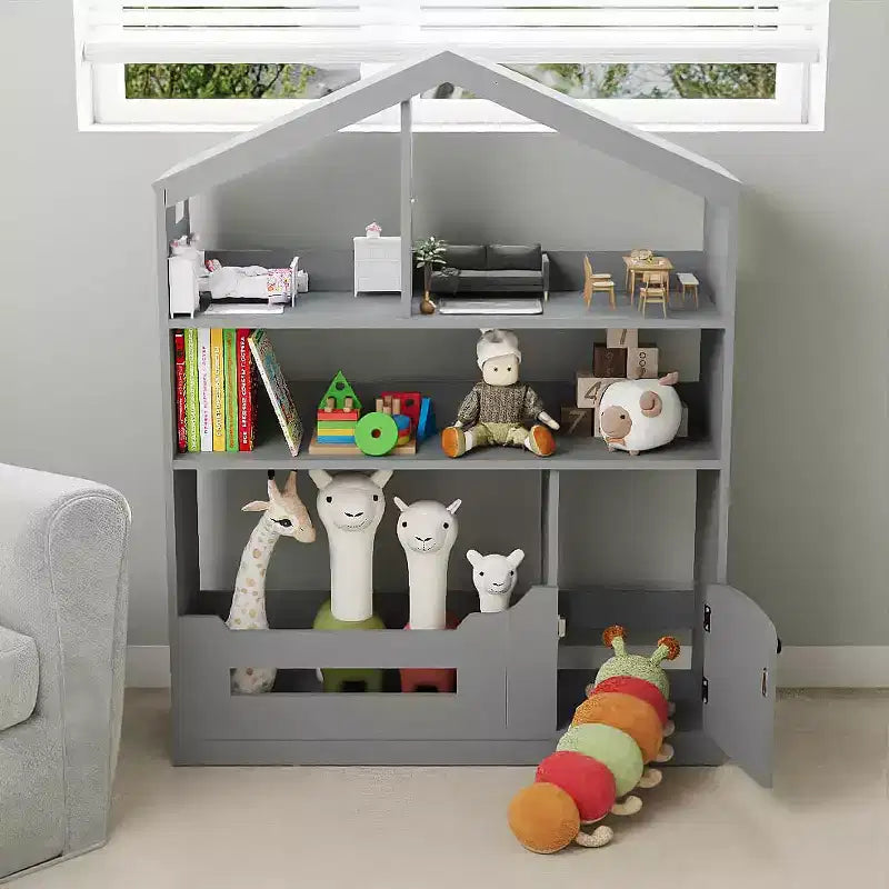 Kids Bookshelf, Toy Storage Organizer, Wooden Kids Bookcase with Motion Sensor Light, Dollhouse Bookcase for Playroom Bedroom Nursery Classroom