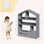 Kids Bookshelf, Toy Storage Organizer, Wooden Kids Bookcase with Motion Sensor Light, Dollhouse Bookcase for Playroom Bedroom Nursery Classroom