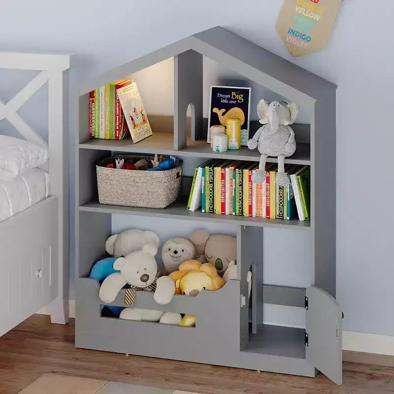 Kids Bookshelf, Toy Storage Organizer, Wooden Kids Bookcase with Motion Sensor Light, Dollhouse Bookcase for Playroom Bedroom Nursery Classroom