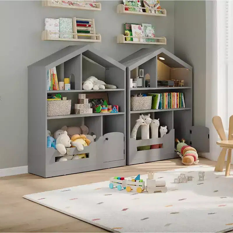 Kids Bookshelf, Toy Storage Organizer, Wooden Kids Bookcase with Motion Sensor Light, Dollhouse Bookcase for Playroom Bedroom Nursery Classroom