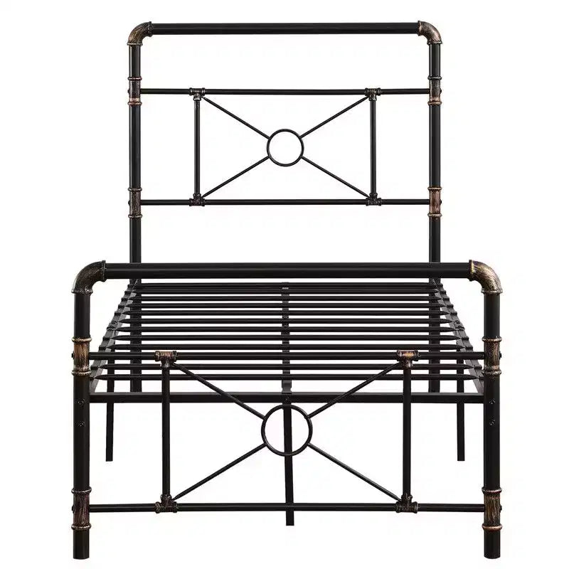 Twin Size Modern Water Pipe Iron Bed Frame with Cross Design