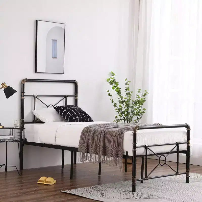 Twin Size Modern Water Pipe Iron Bed Frame with Cross Design