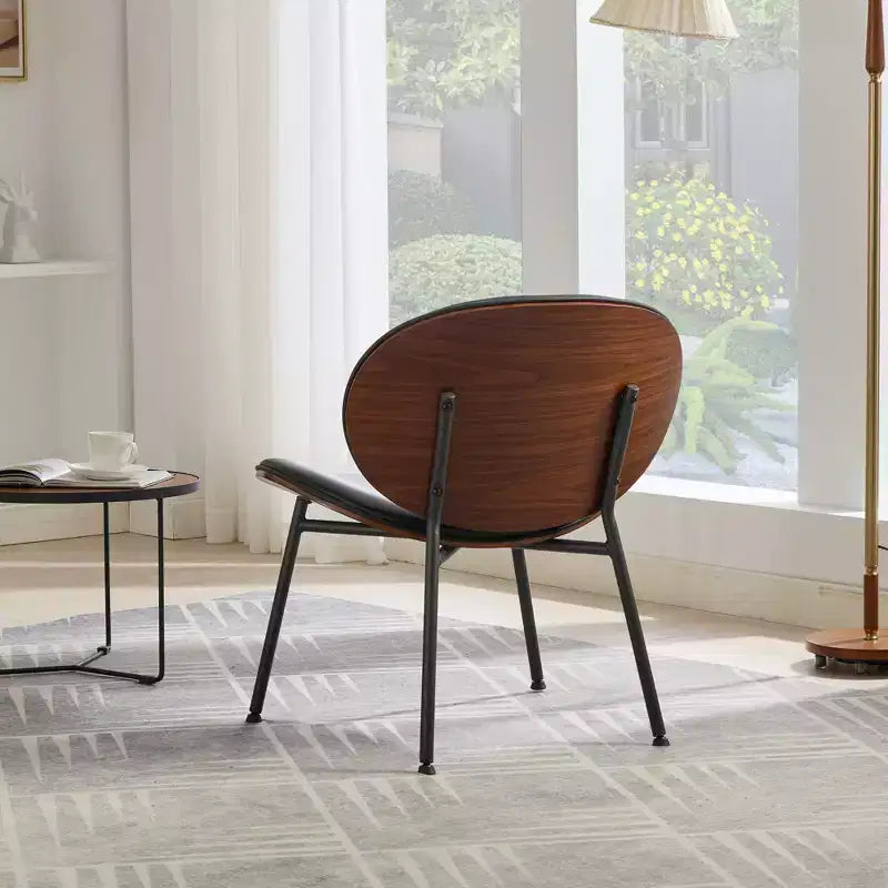 Mid-Century Modern Accent Chair for Bedroom, Shell Chair Single Side Chair Tripod, Fabric Lounge Chair in Walnut Finish Backrest
