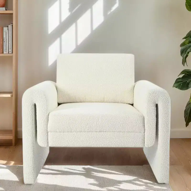Modern Boucle Upholstered Accent Chair, Sturdy Support and Luxurious Comfort, Ivory