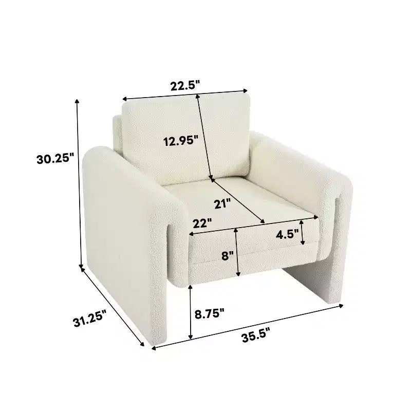Modern Boucle Upholstered Accent Chair, Sturdy Support and Luxurious Comfort, Ivory