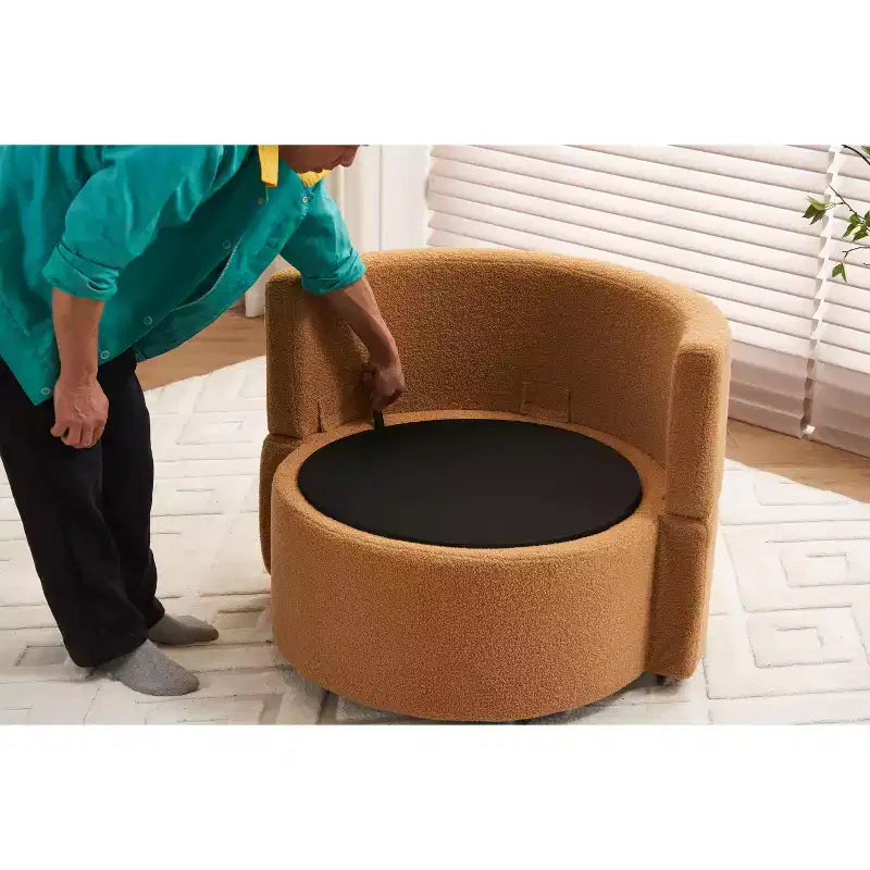 Modern Accent Chair for Bedroom, Teddy Fabric Swivel and Storage Chair With Back Cushion For Living Room