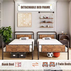 Metal Bunk Bed Twin Over Twin, Heavy Duty Twin Size Metal Bunk Bed with High Guardrail & Ladders, Convertible Bunk Beds for Kids Adults