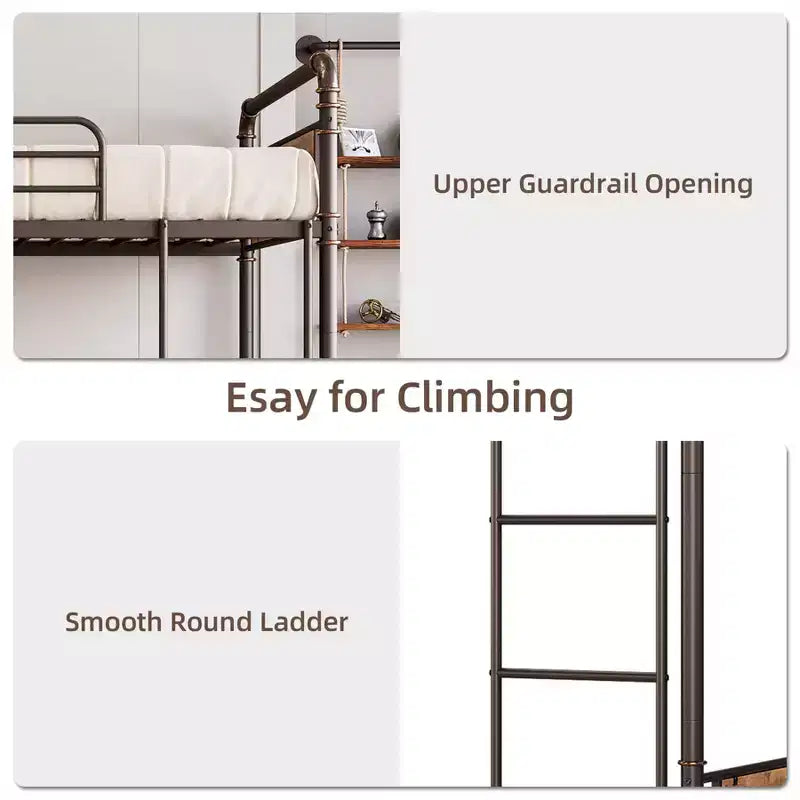 Metal Bunk Bed Twin Over Twin, Heavy Duty Twin Size Metal Bunk Bed with High Guardrail & Ladders, Convertible Bunk Beds for Kids Adults