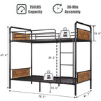 Metal Bunk Bed Twin Over Twin, Heavy Duty Twin Size Metal Bunk Bed with High Guardrail & Ladders, Convertible Bunk Beds for Kids Adults