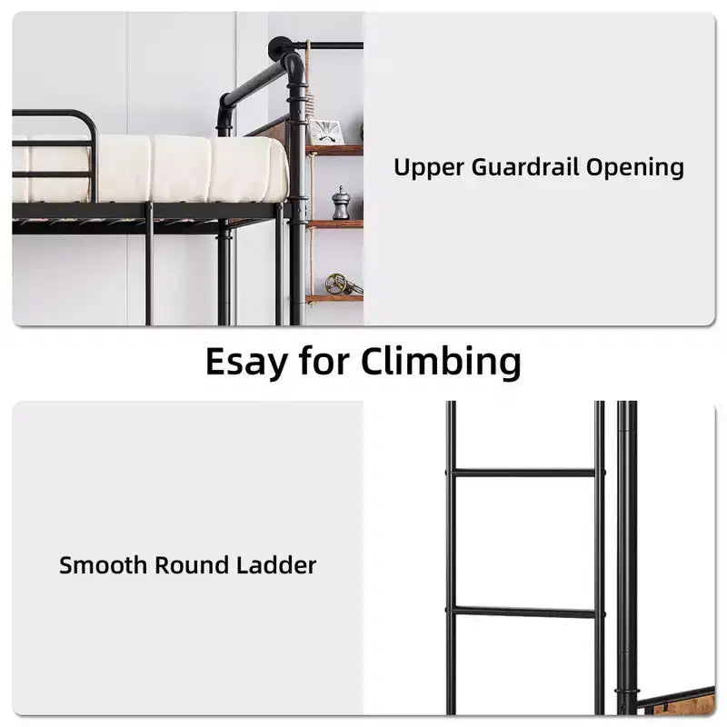 Metal Bunk Bed Twin Over Twin, Heavy Duty Twin Size Metal Bunk Bed with High Guardrail & Ladders, Convertible Bunk Beds for Kids Adults