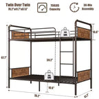 Metal Bunk Bed Twin Over Twin, Heavy Duty Twin Size Metal Bunk Bed with High Guardrail & Ladders, Convertible Bunk Beds for Kids Adults