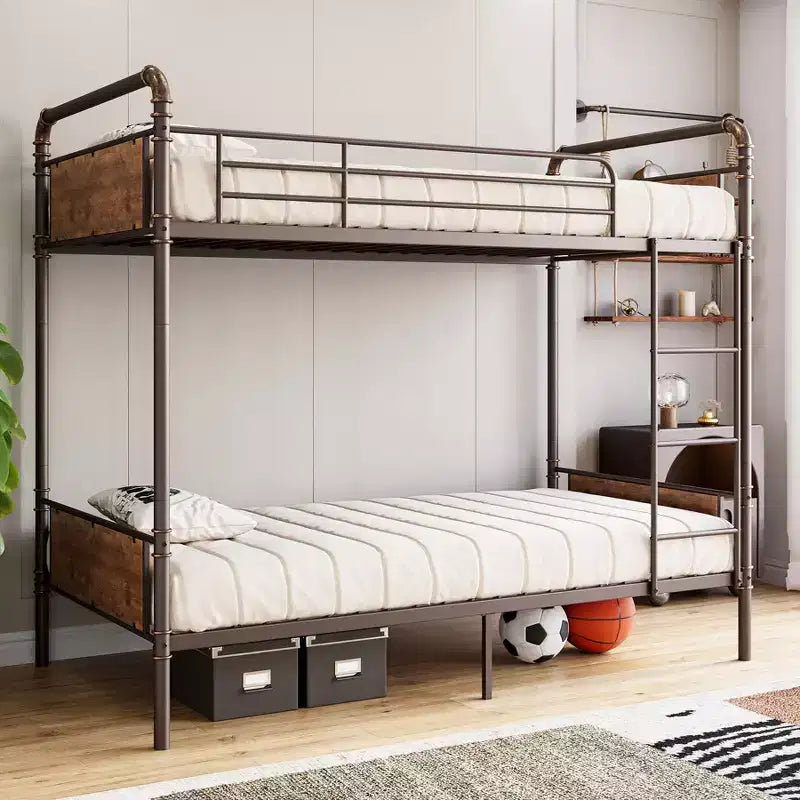 Metal Bunk Bed Twin Over Twin, Heavy Duty Twin Size Metal Bunk Bed with High Guardrail & Ladders, Convertible Bunk Beds for Kids Adults