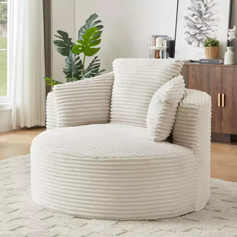 Corduroy Accent Chair, Cushioned Backrest Round Chair, Modern Single Sofa Chair for Living Room, Office & Apartment