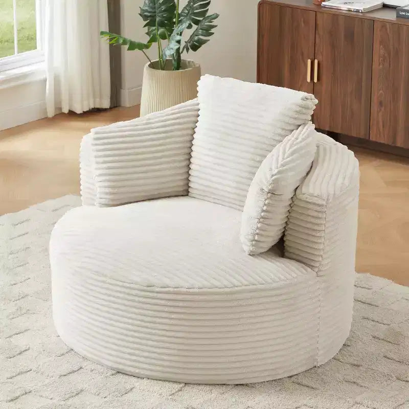 Corduroy Accent Chair, Cushioned Backrest Round Chair, Modern Single Sofa Chair for Living Room, Office & Apartment