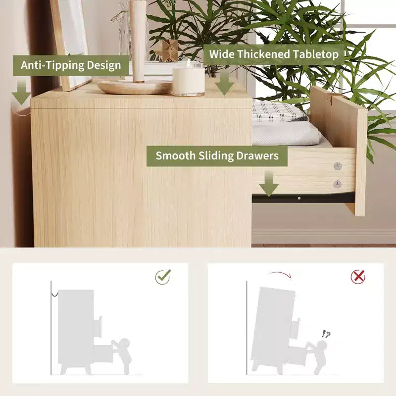 3-Drawer Fluted Dresser - Modern Wood Storage Chest for Bedroom, Living Room & Closet Organization