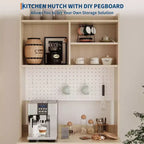 71 Kitchen Pantry Cabinet with Glass Doors, Pegboard & Open Shelves, Wooden Sideboard Buffet Cabinet with Hutch,for Dining Room