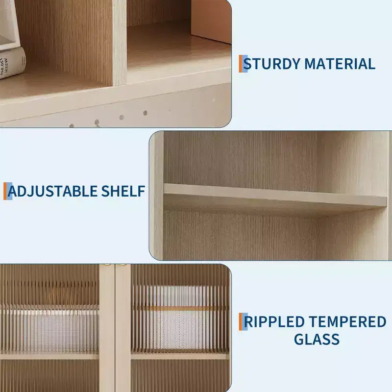 71 Kitchen Pantry Cabinet with Glass Doors, Pegboard & Open Shelves, Wooden Sideboard Buffet Cabinet with Hutch,for Dining Room