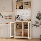 71 Kitchen Pantry Cabinet with Glass Doors, Pegboard & Open Shelves, Wooden Sideboard Buffet Cabinet with Hutch,for Dining Room