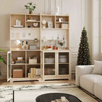 71 Kitchen Pantry Cabinet with Glass Doors, Pegboard & Open Shelves, Wooden Sideboard Buffet Cabinet with Hutch,for Dining Room