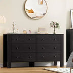 50 Black 6 Drawer Dresser with Deep Drawers & Metal Knobs, Modern Wooden Chest for Bedroom, Entryway & Hallway