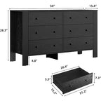 50 Black 6 Drawer Dresser with Deep Drawers & Metal Knobs, Modern Wooden Chest for Bedroom, Entryway & Hallway