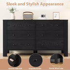 50 Black 6 Drawer Dresser with Deep Drawers & Metal Knobs, Modern Wooden Chest for Bedroom, Entryway & Hallway