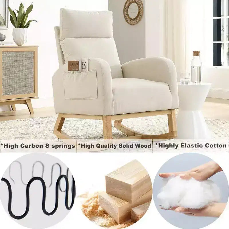 Boucle Rocking Chair - Plush Glider with Side Pockets & High Back
