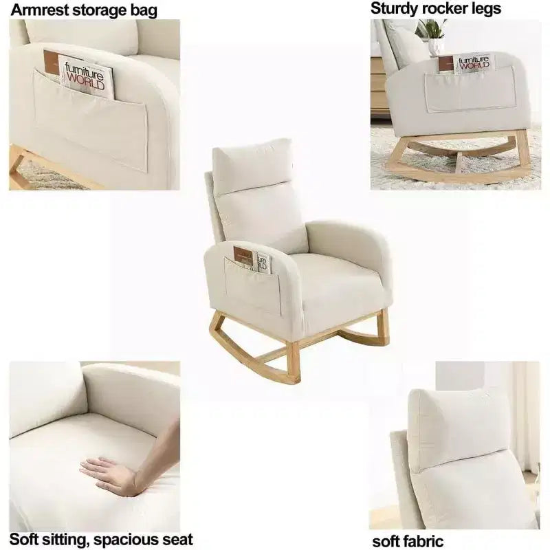 Boucle Rocking Chair - Plush Glider with Side Pockets & High Back