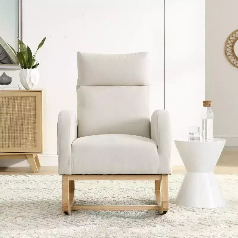 Boucle Rocking Chair - Plush Glider with Side Pockets & High Back