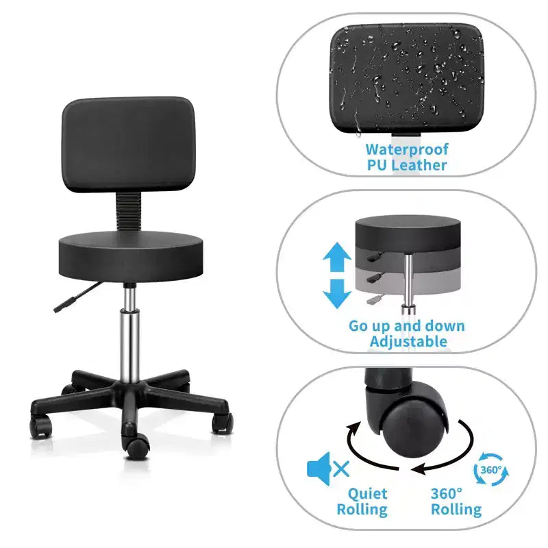 Rolling Bar Stool Adjustable Hydraulic Massage Spa Salon Beauty Chair with Backrest