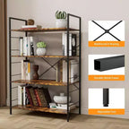 4 Tier Bookshelf, Large Bookcase w/Steel Frame, Industrial Book Shelves for Home Office, Rustic Book Shelf Organization & Storage for Bedroom
