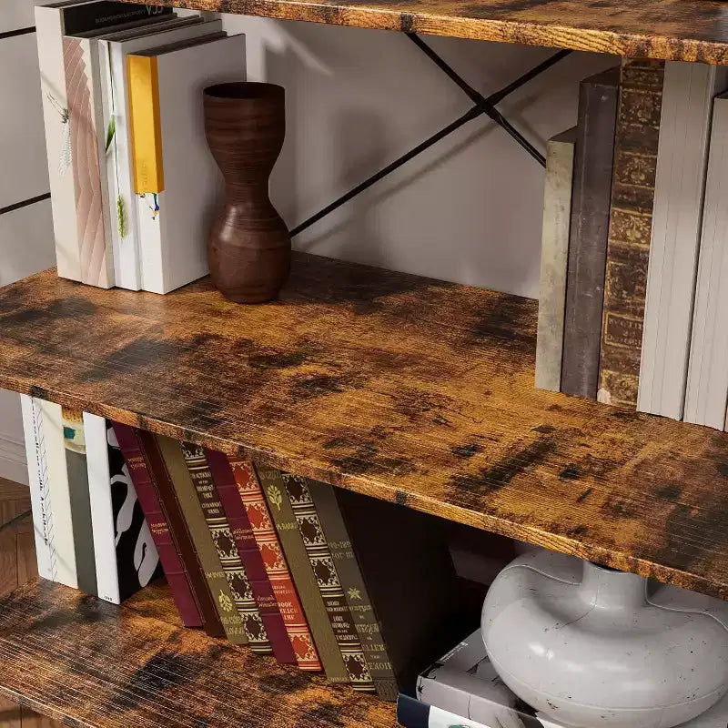 4 Tier Bookshelf, Large Bookcase w/Steel Frame, Industrial Book Shelves for Home Office, Rustic Book Shelf Organization & Storage for Bedroom