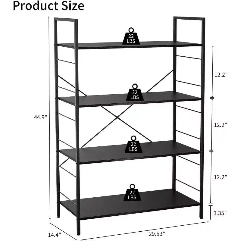 4 Tier Bookshelf, Large Bookcase w/Steel Frame, Industrial Book Shelves for Home Office, Rustic Book Shelf Organization & Storage for Bedroom