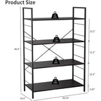 4 Tier Bookshelf, Large Bookcase w/Steel Frame, Industrial Book Shelves for Home Office, Rustic Book Shelf Organization & Storage for Bedroom