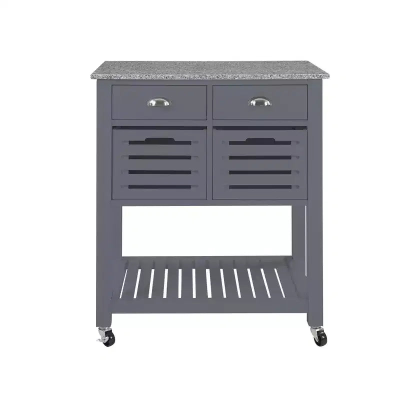 30Mobile Rolling Kitchen Island Trolley Serving Cart with Marble Top,Underneath Drawer & Slide-Out Wire Storage Basket