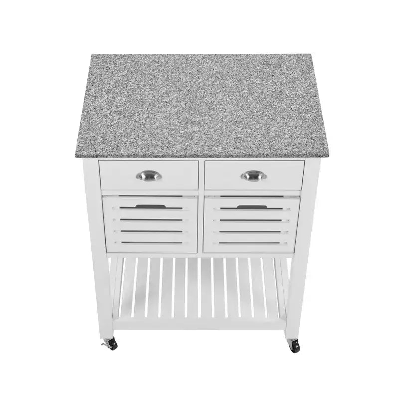 30Mobile Rolling Kitchen Island Trolley Serving Cart with Marble Top,Underneath Drawer & Slide-Out Wire Storage Basket