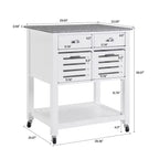 30Mobile Rolling Kitchen Island Trolley Serving Cart with Marble Top,Underneath Drawer & Slide-Out Wire Storage Basket