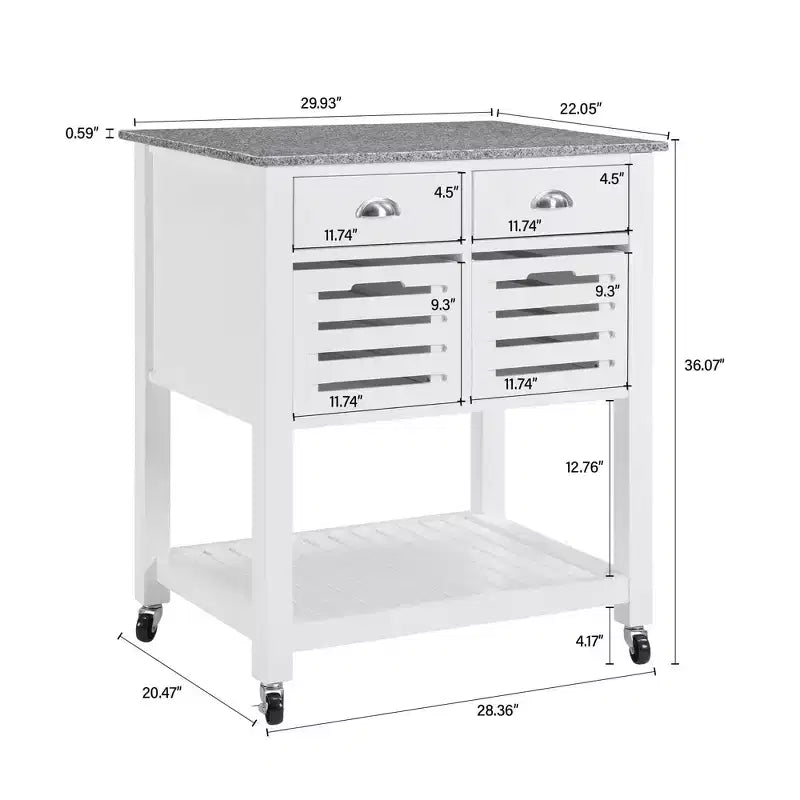 30Mobile Rolling Kitchen Island Trolley Serving Cart with Marble Top,Underneath Drawer & Slide-Out Wire Storage Basket