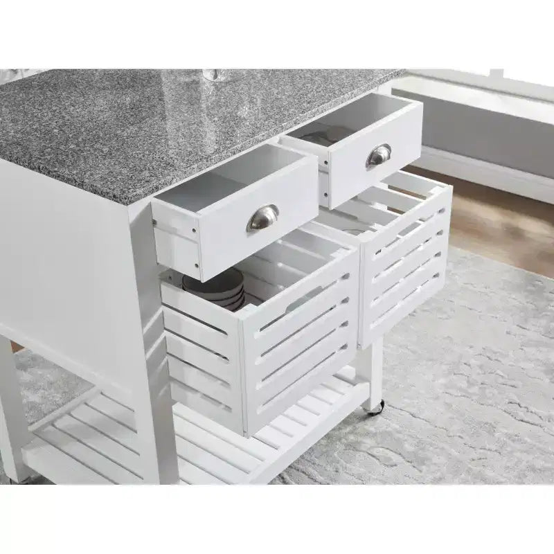 30Mobile Rolling Kitchen Island Trolley Serving Cart with Marble Top,Underneath Drawer & Slide-Out Wire Storage Basket