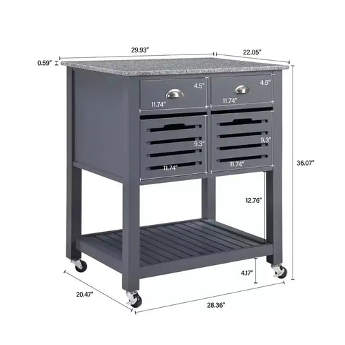 30Mobile Rolling Kitchen Island Trolley Serving Cart with Marble Top,Underneath Drawer & Slide-Out Wire Storage Basket
