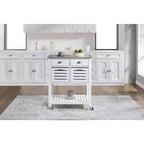 30Mobile Rolling Kitchen Island Trolley Serving Cart with Marble Top,Underneath Drawer & Slide-Out Wire Storage Basket