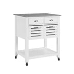 30Mobile Rolling Kitchen Island Trolley Serving Cart with Marble Top,Underneath Drawer & Slide-Out Wire Storage Basket