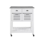 30Mobile Rolling Kitchen Island Trolley Serving Cart with Marble Top,Underneath Drawer & Slide-Out Wire Storage Basket