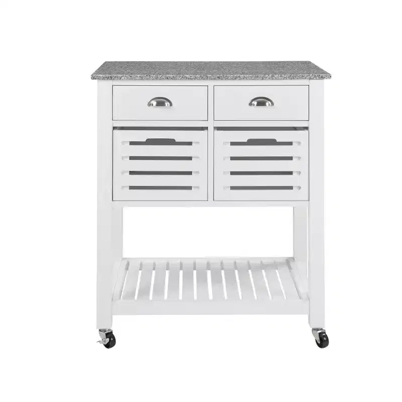 30Mobile Rolling Kitchen Island Trolley Serving Cart with Marble Top,Underneath Drawer & Slide-Out Wire Storage Basket