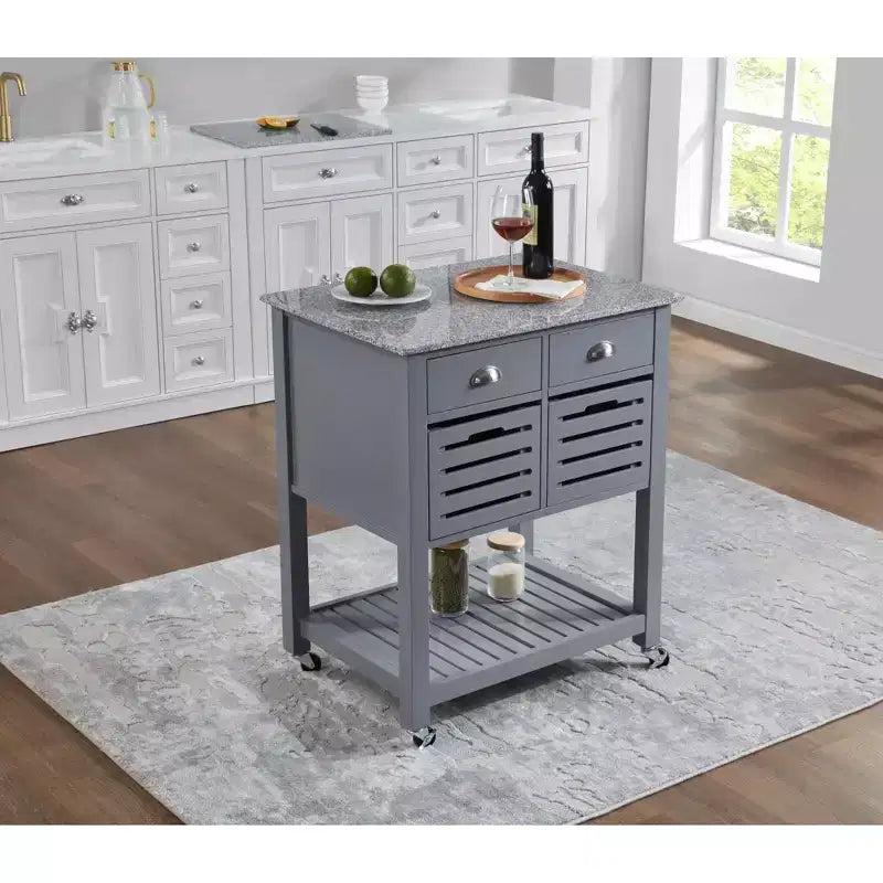 30Mobile Rolling Kitchen Island Trolley Serving Cart with Marble Top,Underneath Drawer & Slide-Out Wire Storage Basket