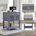 30Mobile Rolling Kitchen Island Trolley Serving Cart with Marble Top,Underneath Drawer & Slide-Out Wire Storage Basket